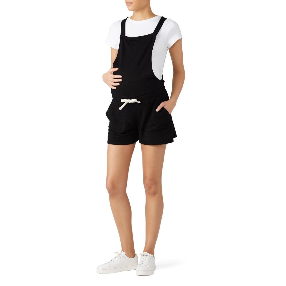 Monrow XL (8-10) 1 Pc Black Supersoft Knit Maternity Shortalls Overalls Romper